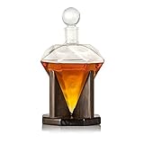 Hand Blown Diamond Whiskey Decanter: Lead Free Glass Designer Decanters with Custom Wood Stand & Airtight Stopper, Decorative Bar Set Tool for Scotch, Bourbon, Rum, Vodka, Wine, Liquors or Spirits