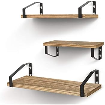 Veken Floating Shelves Wall Mounted Set of 3, Rustic Wood Wall Decor Storage Shelves for Bedroom, Bathroom, Kitchen, Living Room