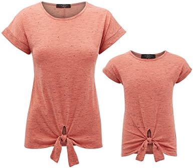 MBJ Kids KT1512 Mommy and Me Round Neck Short Sleeve Dolman Top With Bow KL Orange