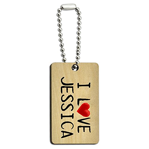 I Love Jessica Written on Paper Wood Wooden Rectangle Key Chain