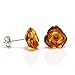 925 Sterling Silver Stud Earrings Rose with Natural Honey Baltic Amber for Women - Hypoallergenic