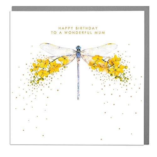 Wonderful Mum - Dragonfly - Birthday Card with Grey Envelope by Lola Design