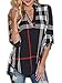 Elevesee Women's Casual 2/3 Sleeve V-Neck Plaid shirts Pullover Top