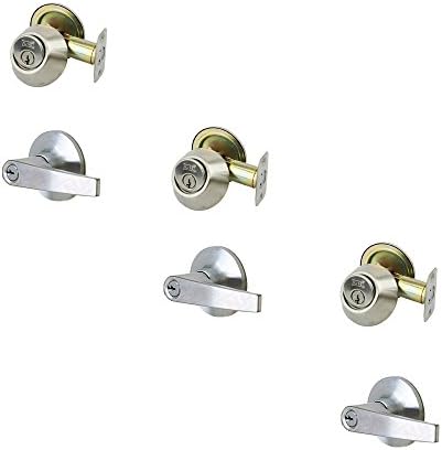 NU-SET 3 x (T-E-26D+70026D) Fremont 3 Sets of NuSet Keyed Alike Entry Lever Lock/Dead Bolt Combo in Satin Chrome