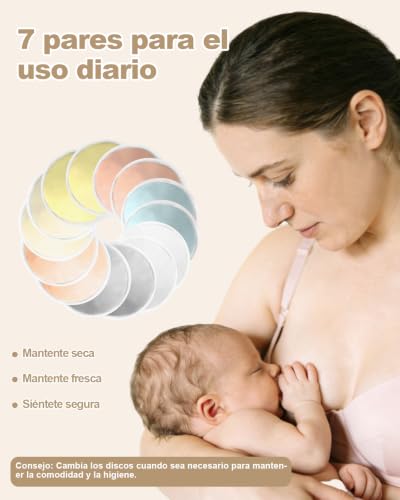 Oiomniv Discos de Lactancia Reutilizables, 14 uds, Bambú | 14 Discos · Alta absorción · Antifugas · Bambú OEKO-TEX® · Lavables · Anatómicos · Bolsa de lavado · Bolsa de viaje