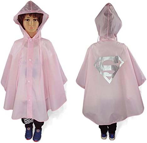 TEKIMBE Cute Baby Kids Raincoat Poncho Cape Waterproof Rainwear Hood Jacket Superhero Superman Cosplay Costume (Pink)