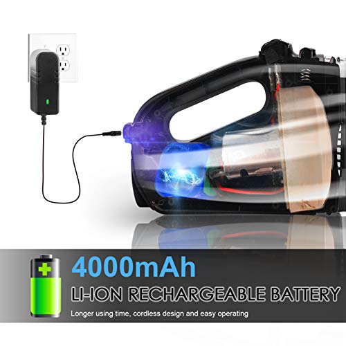 Cordless Vacuum Rechargeable Cyclonic Suction Vacuum Cleaner Lightweight Handheld Vacuum with Stainless Steel Filter (Bagless) and 6 of Accessories - Black
