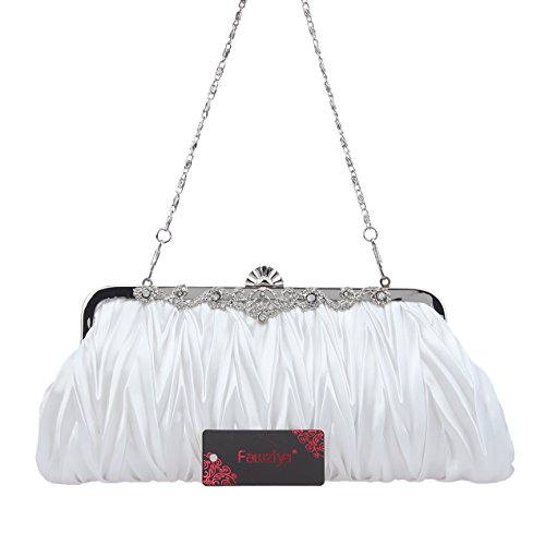 Fawziya Satin Pleated Clutch Purses For Women Evening Clutches For Wedding And Party-White - Thumbnail 5