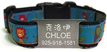 happypettag Personalized Dog Collar - Eco Wild Safari With Custom Chinese Name Pet Collar 3/4" width Adjustable. Includes up to 3 Lines of Customized Text on 304 Stainless Steel Slide-in Collar Tag.