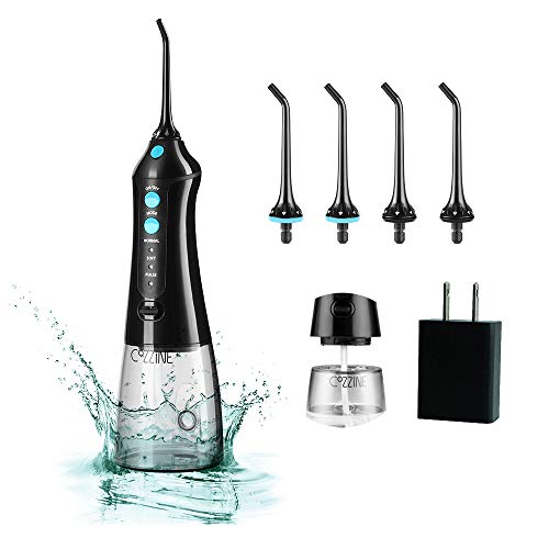 Water Flosser Cordless Dental Oral Irrigator, Cozzine 300ML Professional Portable Rechargeable Water Flossing for Trave & Home, IPX7 Waterproof 3 Modes Teeth Cleaner with 4 Jet Tips, Black - Thumbnail 7