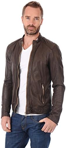Fab Leather Men's Lambskin Leather Original Leather Bomber Biker Jacket Medium Black