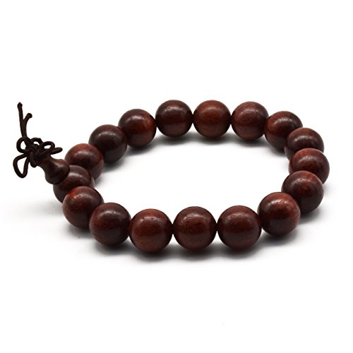 Zen Dear Unisex Natural African Blood Red Sandalwood Prayer Beads Tibetan Buddhism Mala Bracelet Necklace (12mm x 17 Beads)