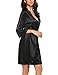 Ekouaer Women's Satin Kimono Robe Short Bridemaids Robe Lace Trim with 3/4 Sleeve(Black/XXL)