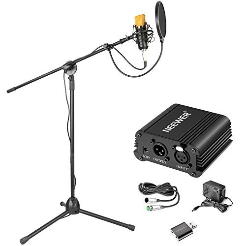 Neewer NW-700 Condenser Microphone and Floor Stand Kit: Mic, Tripod Stand with Boom and Mic Clip, Shock Mount, 48V Phantom Power Supply, USB Stereo Sound Adapter for Home Studio Broadcasting Recording