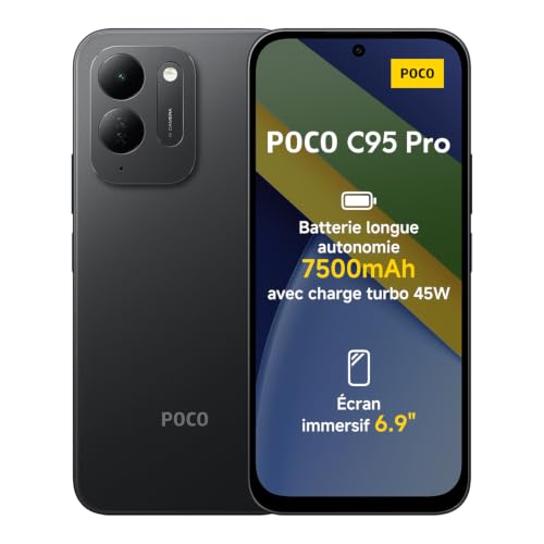 POCO C95 Pro, Smartphone 8+256 Go, Noir, Batterie 7 500 mAh, Charge 45 W