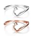 JOERICA 2PCS Stainless Steel Womens Rings for Girls Wave Rings Size 6