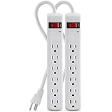 Belkin 6-Outlet Power Strip Surge Protector with 2-Foot Power Cord, 200 Joules (2-Pack)
