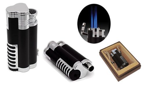 Prestige Import Group - The Cyclone Triple Torch Cigar Lighter w/ Cutter- Color Chrome with Black