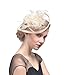 FeiYu Crafts Penny Mesh Hat Fascinator with Mesh Ribbons and Ivory Feathers