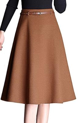 Vocni Women A line Flared Wool Blend Winter Midi Knee Skirt