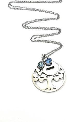 Nana Necklace with Grandchildren's Simulated Birthstone Family Tree Non Tarnish - 30 Inches length