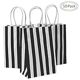 Road 5.25x3.25x8 Inches 50pcs Stripes Kraft Paper Bags, Retail Bag, Merchandise Bag, Gift Bag, Party Bag (Black)