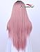 K'ryssma Fashion Pink Wig Ombre Dark Roots Long Straight Ombre Synthetic Wig with Middle Part Pink Ombre Wigs for Women 22 inches…