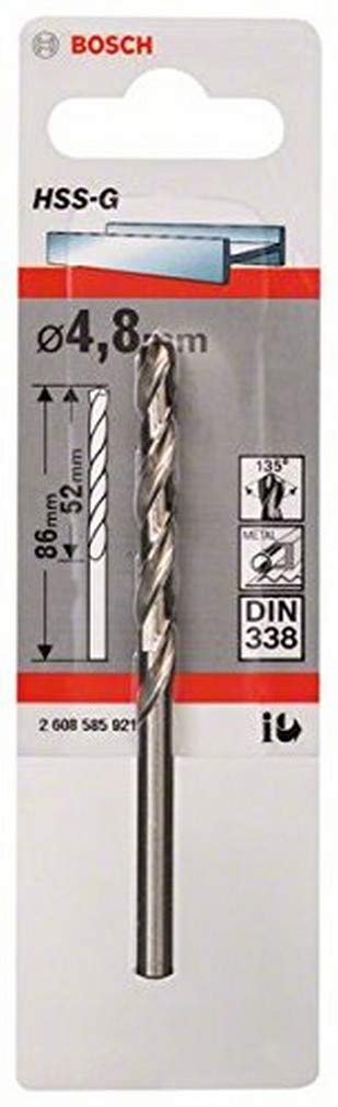 Bosch Professional 1x Metal drill bits HSS-G DIN 338 (for metal, Ø 4.8 x 52 x 86 mm, Accessory Drill Driver)
