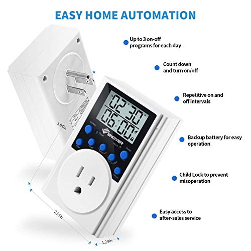 image for Enover Intermittent Light Timer Programmable Electrical Plug-in Digita
