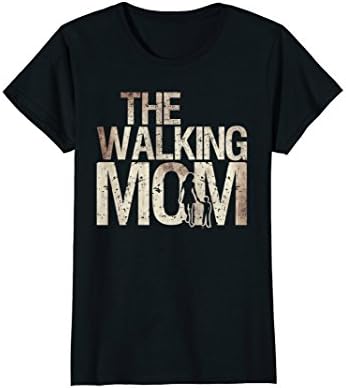 Womens Walking Mom Shirt Zombie Woman And Kid Mother's Day Tee XL Black