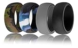 Silicone Wedding Ring for Men by FluxActive - 4 Rings Pack - Ultra Premium Rubber Bands for Active Men - Camo, Blue, Black, Grey