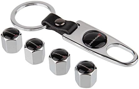 eXeAuto Silver Tire Valve Stem Air Caps Cover and Keychain Combo Set for Dodge