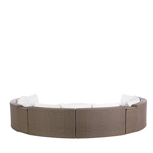 Beliani 9-Sitzer Lounge Set Rattan braun rund mit Auflagen weiß Couchtisch Severo – Bild 6