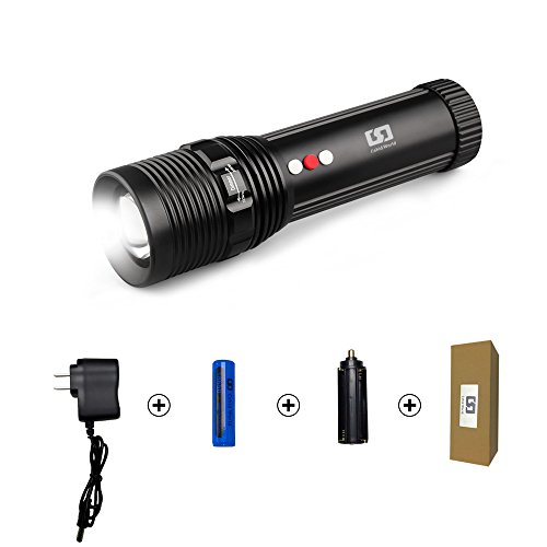 Emergency Flashlight Rechargeable LED Working Lantern Warning Light Waterproof Adjustable Focus Zoomable Torch Lamp Cree XPE Tactical For Home, Auto, Camping, Hiking With Charger and 18650 Battery