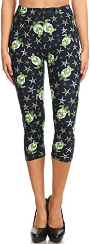 iZZYZX Women's Plus Colorful Sea Turtle Starfish Printed Cropped Capri Leggings