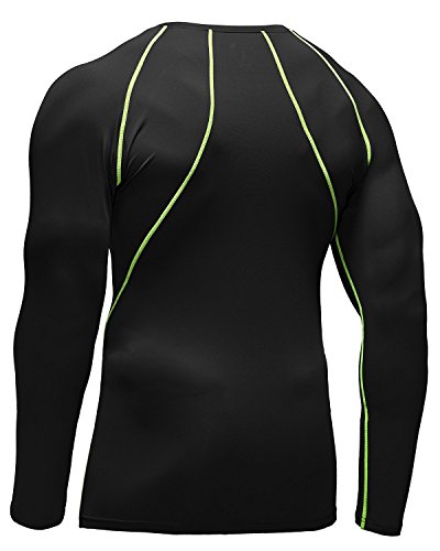 Baleaf Men's Cool Dry Skin Fit Long Sleeve Compression Shirt Color Black/Green Size M