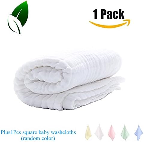 Baby Towels and Washcloths Set, Muslin Cotton Baby Bath Swaddle Blanket 41.3x41.3 inches for Newborn Baby by Tsofu, Extra Soft, Natural Organic