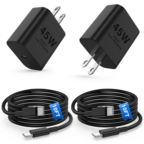 2Pack 45W Super Fast Charger Block and Type C to C Cable 10ft, USB C Wall Charging Power Adapter and Charger Cord Long for Apple iPhone 17 Pro Max/17 Air/16 Pro Max/16/15 Pro/15 Plus/iPad
