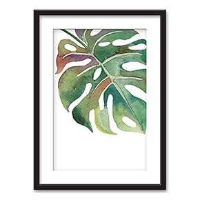 Framed Tropical Plant Leaf Black Picture Frames White Matting