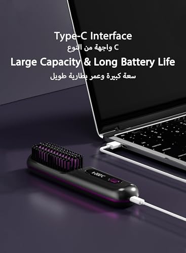Portable Cordless Hair Straightener Brush, 200M Ionic Care Thermal Comb with Anti-Scald Ceramic Plate and 3 Temperature Setting, for Women (Black)