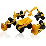Caterpillar CAT Mini Machine Construction Truck Toy Cars Set of 5, Dump Truck, Bulldozer, Wheel Loader, Excavator and Backhoe Free-Wheeling Vehicles w/Moving Parts -Great Cake Toppers