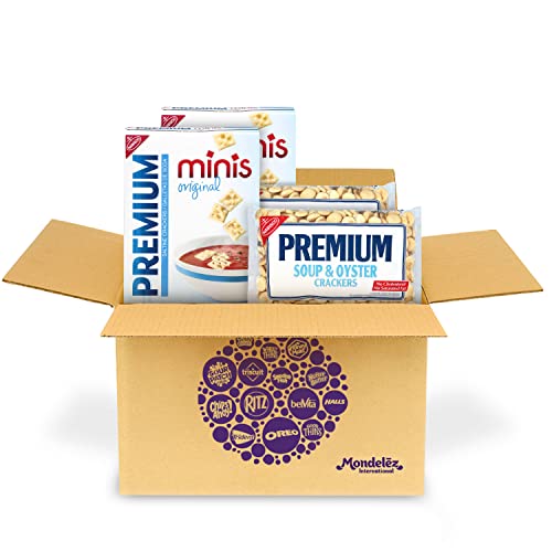 PREMIUM SALTINE CRACKERS VARIETY PACK, 2 MINI AND 2 SOUP & OYSTER CRACKERS, LUNCH SNACKS, BULK SNACKS, 4 PACKS