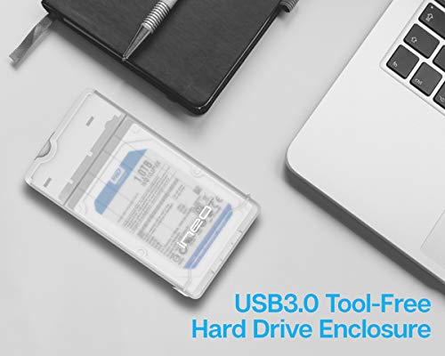 ineo 2.5" USB 3.0 Tool-Less External Hard Drive Enclosure for 2.5 inch 9.5mm & 7mm SATA HDD SSD with UASP Supported and Screwless - White [T2573W] - Thumbnail 5