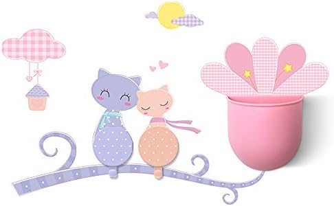 WallElf (TM) Removable Peel and Stick Nursery Wall Decals with Coat Hooks and Organizer Caddy (Loving Cats)