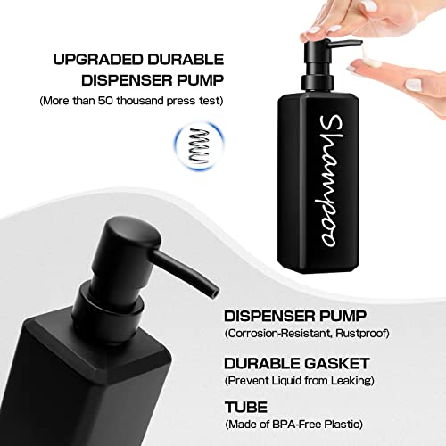 GMISUN Shampoo and Conditioner Dispenser, 17 Fl oz / 500ml Square Shower Gel Dispenser, Refillable Shampoo Bottles, Bathroom Plastic Black Shower Soap Dispensers, Modern Pump Bottle Dispensers 3 Pack