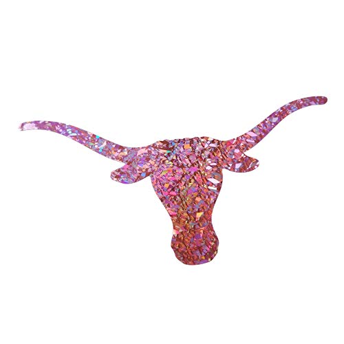 Pink Longhorns Texas Cow Head 2.5"x5" Glitter Holographic Hologram 2X Decals Decal Vinyl Sticker for Laptop Notebook Tablet Fridge Book