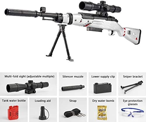 Manual Version Barrett Pool & Beach Toys Live-Action Battle Toy Shooting Water Gun with 7-8mm Water Crystal Bullets(goggles+silencer muzzle)