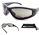 Motorcycle Bifocal Sunglasses Padded. ANSI Z87.1 Safety Polycarbonate Lenses. Free Microfiber Cleaning Case.