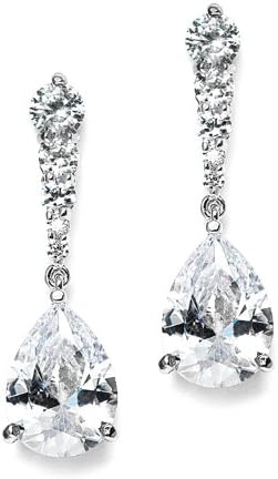Cubic Zirconia Pears Dangle Bridal Earrings with Graduated Top