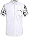 SSLR Men's Flowered Regular Fit Short Sleeve Button Down Shirts (X-Large, White Black)